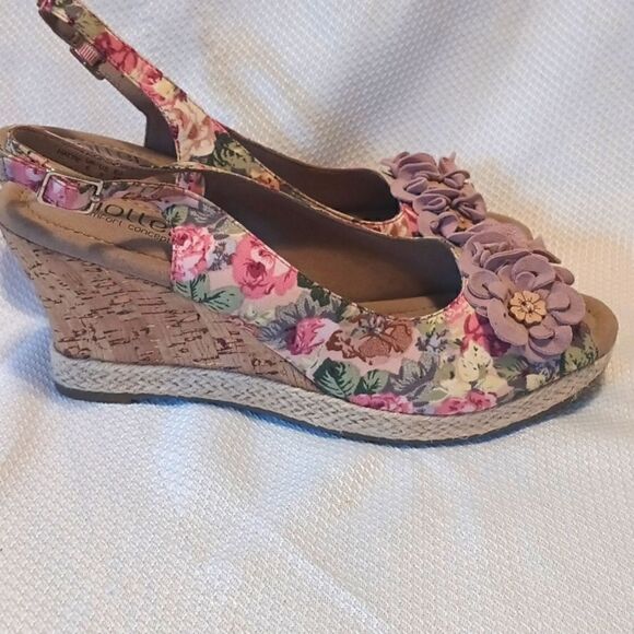 Hotter comfort floral slingback open toe cork wedge espidrille sandals size 8 - Picture 3 of 9